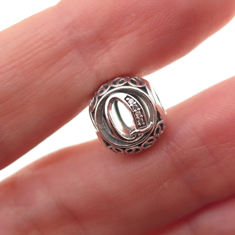 Pandora 925 Sterling Silver C Z Letter Q Initial Slide Bead Charm